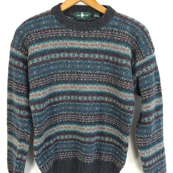 Hunt Club Pullover Sweater Men's Medium Multicolor Wool Fair Isle Geometric - Picture 1 of 7